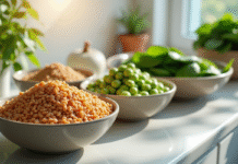 Assortiment de légumes riches en protéines dans des bols lumineux