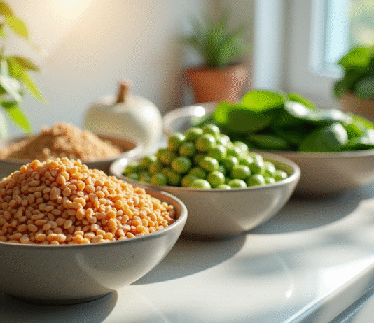 Assortiment de légumes riches en protéines dans des bols lumineux