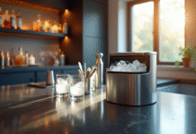 Bar moderne avec machine à glace et outils à proximité