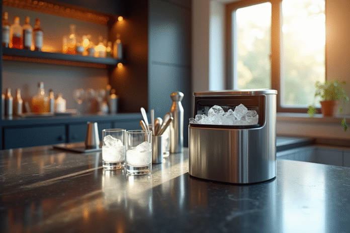 Bar moderne avec machine à glace et outils à proximité