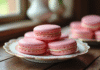 Biscuits roses de Reims sur une assiette vintage en matinée