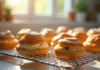 Choux crème fraîche refroidissant dans une cuisine lumineuse