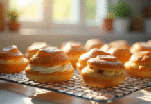 Choux crème fraîche refroidissant dans une cuisine lumineuse