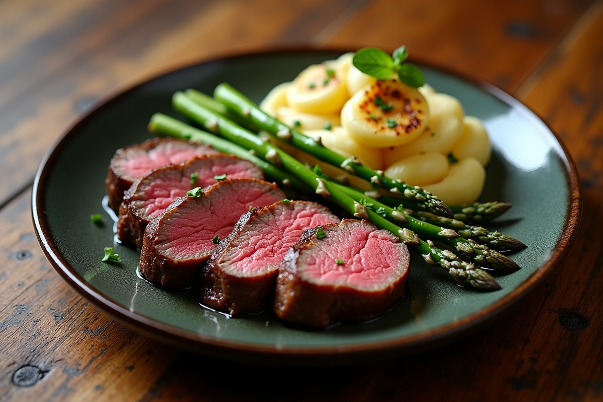 Dîner élégant avec filet mignon et asperges grillées