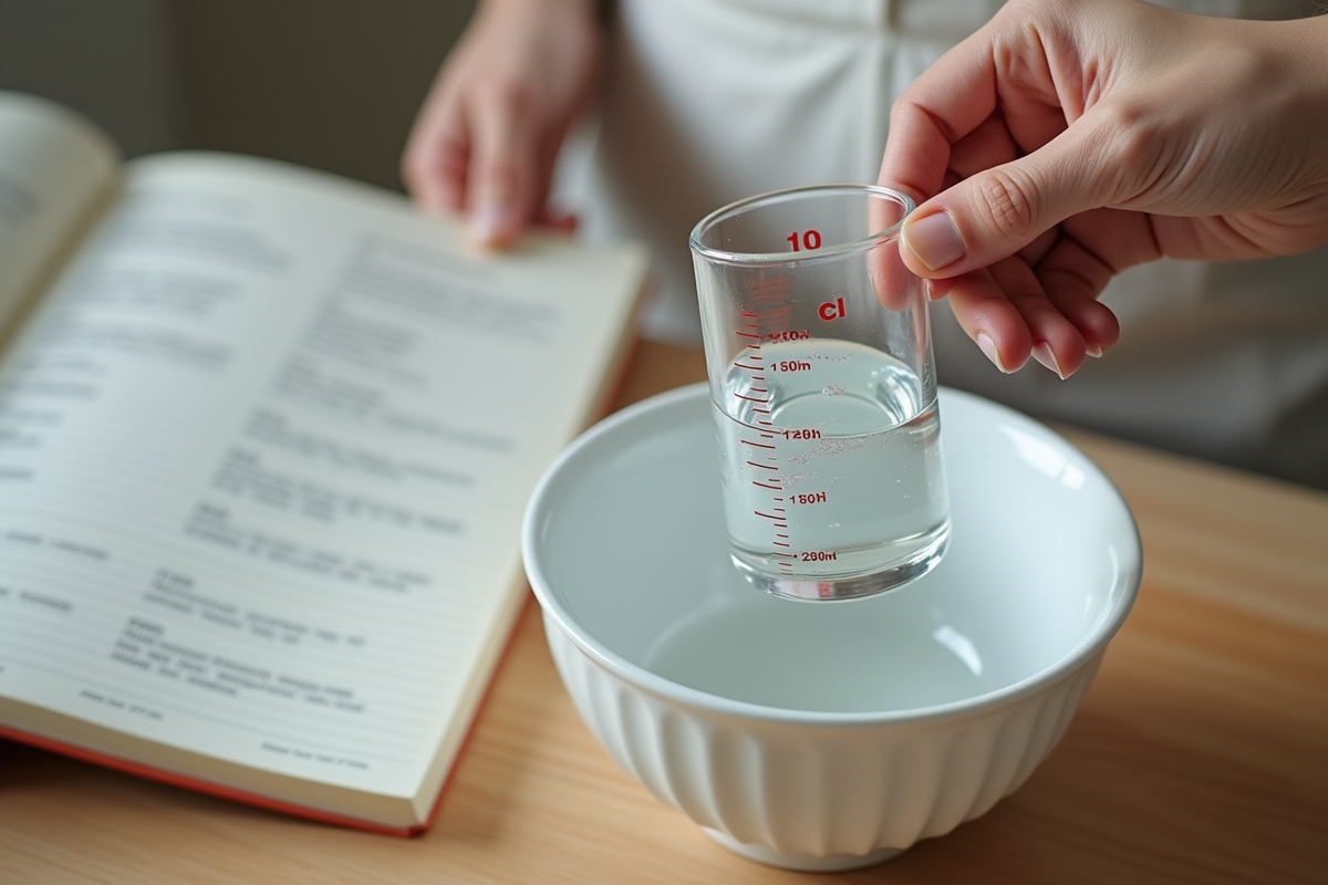 Main versant eau dans un bol avec carnet de recettes