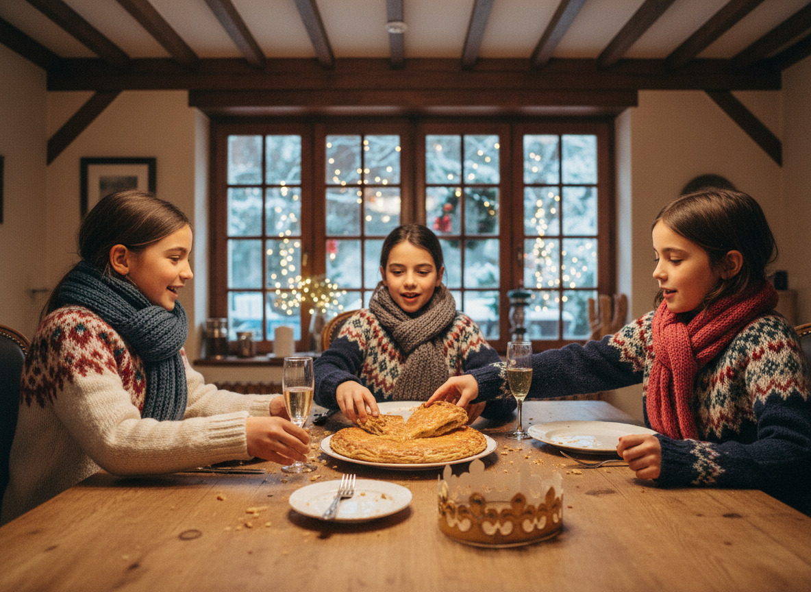 Enfants partageant la galette des rois lors des fêtes