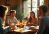 Famille souriante dégustant un repas breton à Rennes