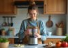 Fonctions robot cuisine : bien utiliser appareil culinaire creatif Femme en cuisine assemble ingrédients dans un robot moderne