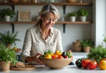 Aliments sains : quelle est la nourriture la plus saine au monde ? Femme souriante préparant des légumes frais dans la cuisine