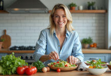 Maigrir : quel plat favorise la perte de poids ? Femme souriante préparant une salade de quinoa fraîche