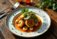 Plat gourmet de girolles dorées avec herbes fraîches