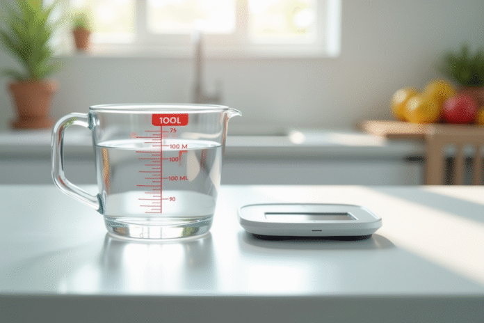 Verre d'eau à 100 ml avec balance numérique moderne