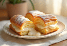 Millefeuille avec couches irrégulières et crème qui déborde