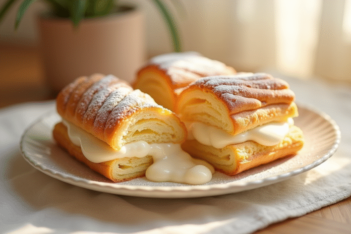 Millefeuille avec couches irrégulières et crème qui déborde