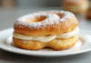ParisBrest entier sur assiette blanche avec sucre glace