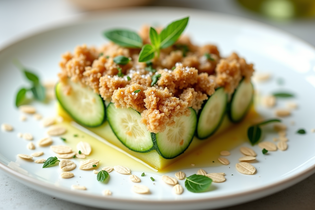 Part de crumble vegan à la courgette avec herbes fraîches