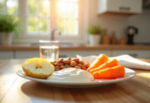 Assiette de collation saine avec fruits et yaourt