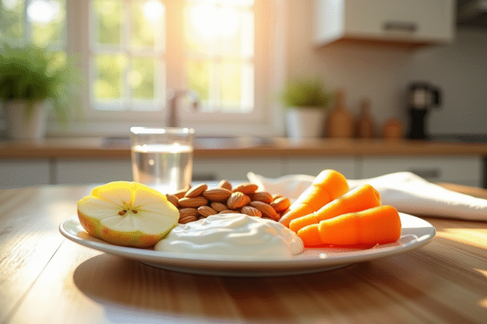 Assiette de collation saine avec fruits et yaourt