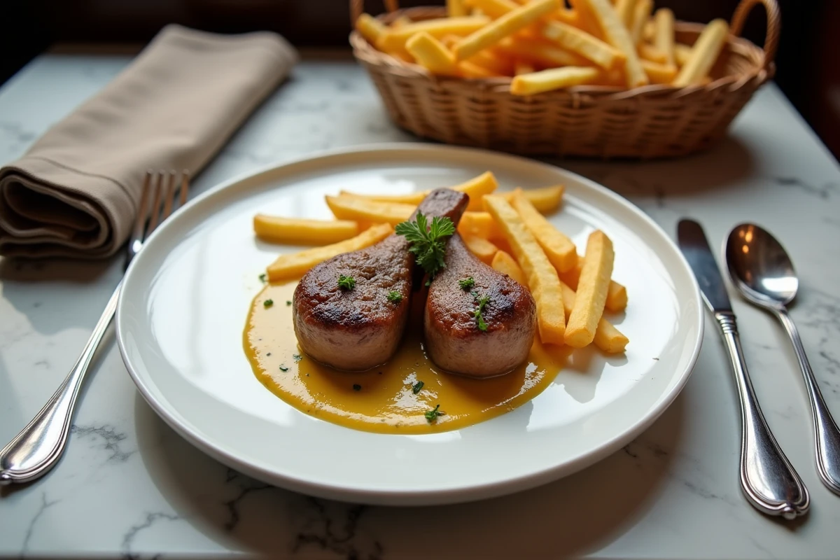 Rognons de veau avec sauce moutarde et frites dorées