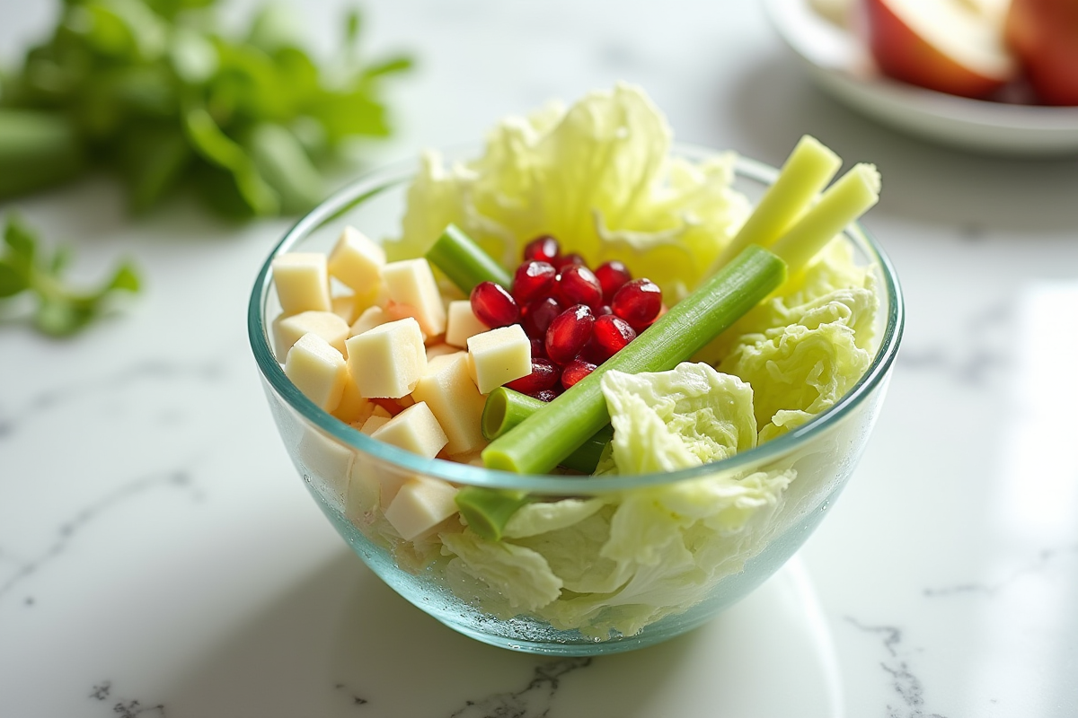 Salade rafraichissante avec laitue pommes et grenade