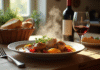Table rustique avec civet de lapin et pain frais
