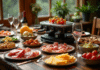 Table rustique avec raclette et charcuterie