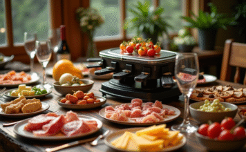 L’art de l’accompagnement de raclette pour impressionner vos invités Table rustique avec raclette et charcuterie