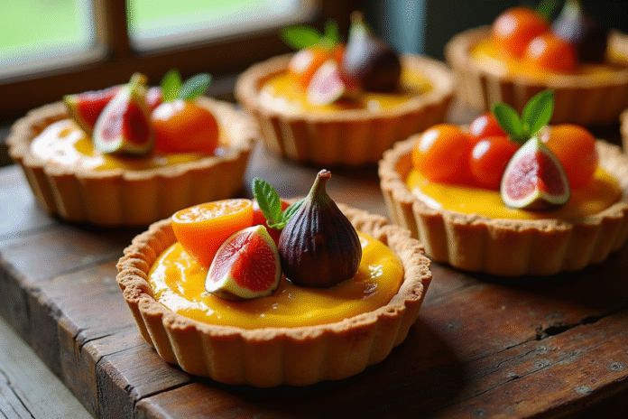 Assortiment de tartes aux fruits avec figues et tangerines