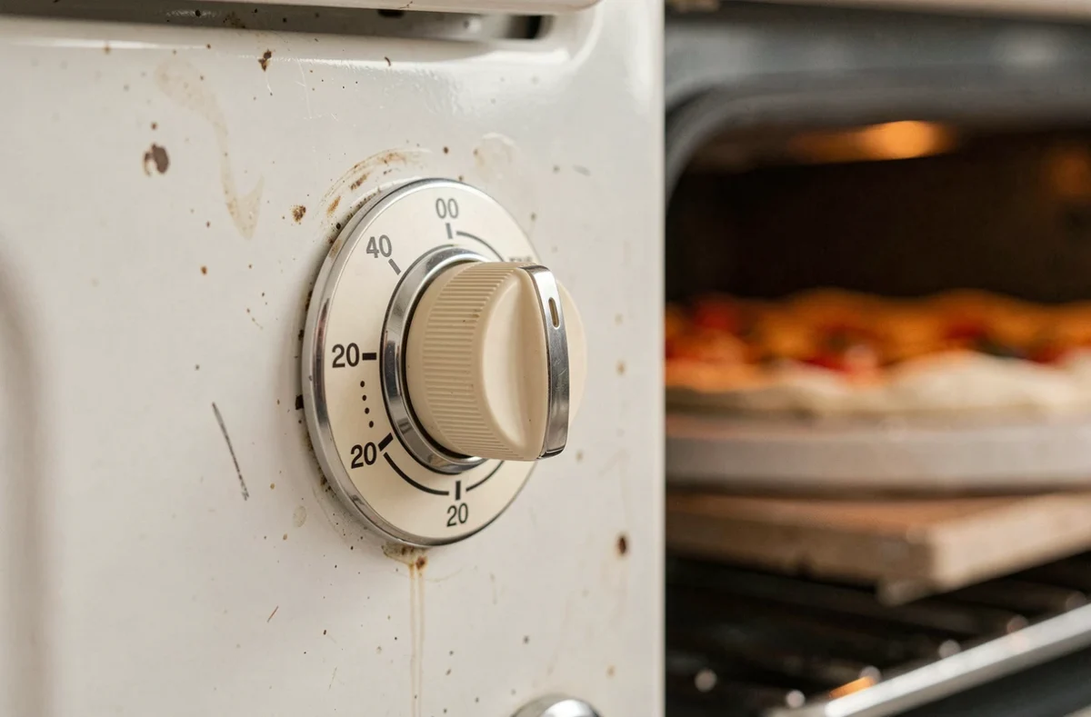 Thermostat de four réglé à 200 degrés pour la cuisson parfaite d'une pizza croustillante maison